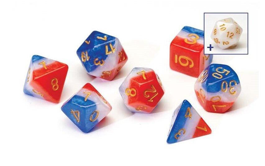 Sirius Dice RPG Dice Set 7 Red, White, and Blue Semi-Transparent Resin